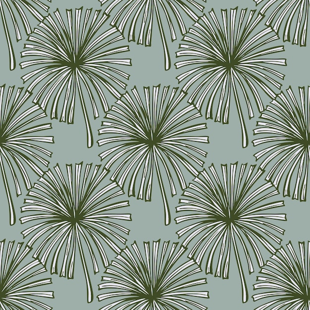 Vector fan palm leaves seamless pattern on vintage tropical foliage in engraving style