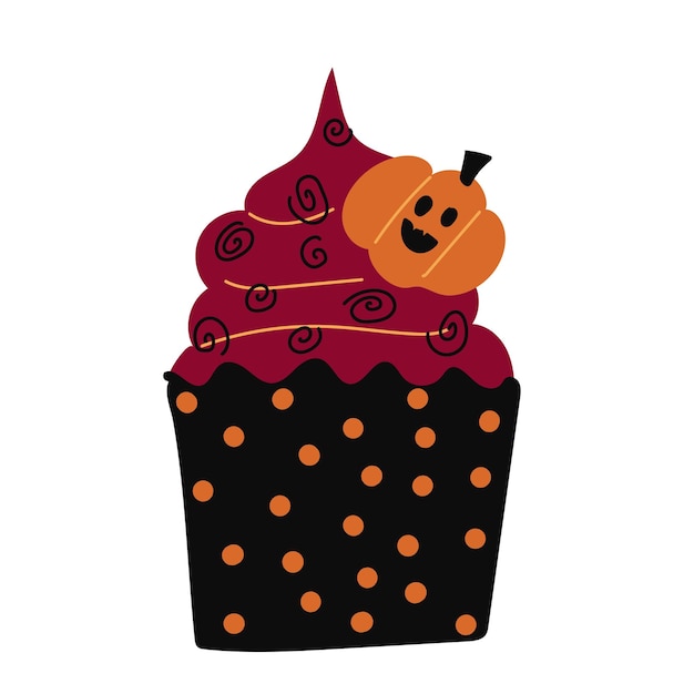 Fancy chocolate Halloween cupcake isolated on a white background Flat style Vector illustration