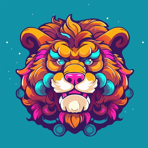 Fancy Colorful lion head logo vector