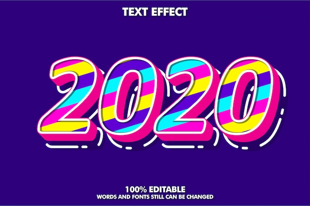 Fancy pop art text effect, new year 2020 banner