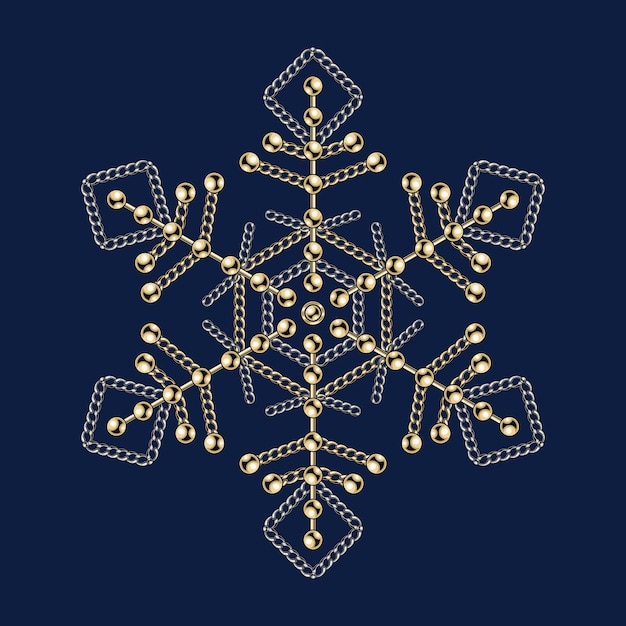 Fancy snowflake made of jewelry gold and silver chains with shiny ball beads