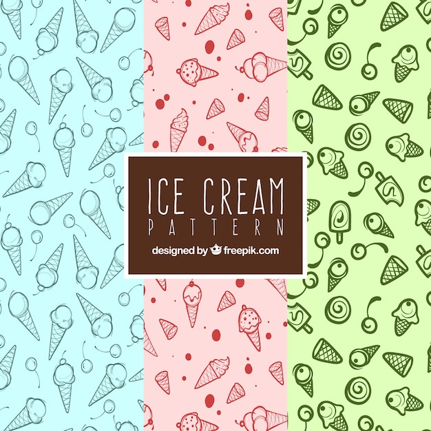 Vector fantastic ice cream patterns in hand-drawn style