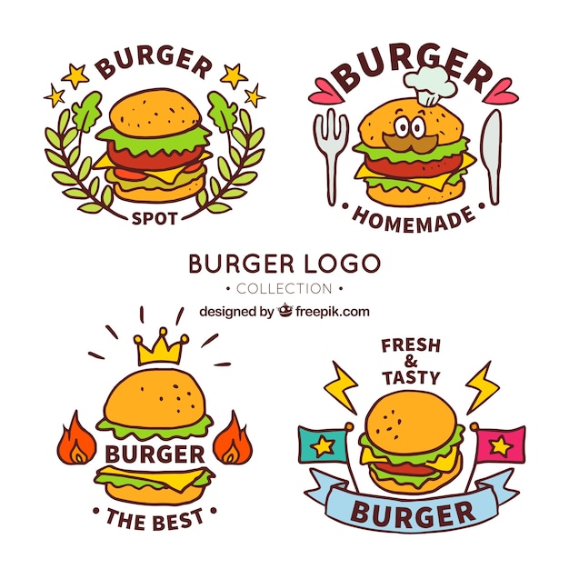 Fantastic pack of hand-drawn burger logos