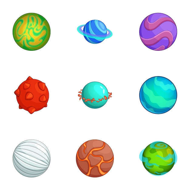 Fantastic planets set, cartoon style