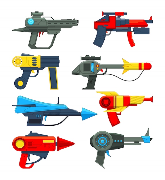 Fantastic space weapons in cartoon style