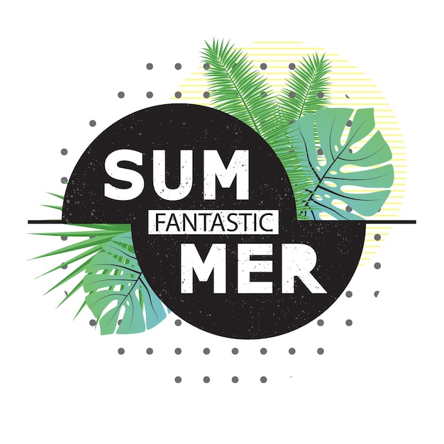 Fantastic summer Background with tropical palm leavesVector illustration for tshirt and other uses