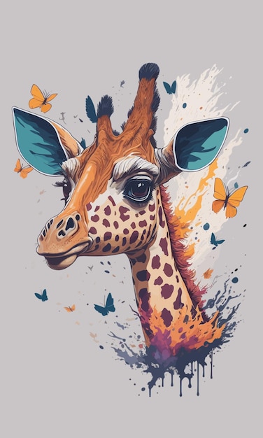 Fantasy art with face giraffe and butterflies