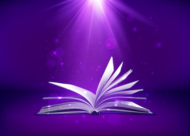 Fantasy book with magic light sparkles and stars