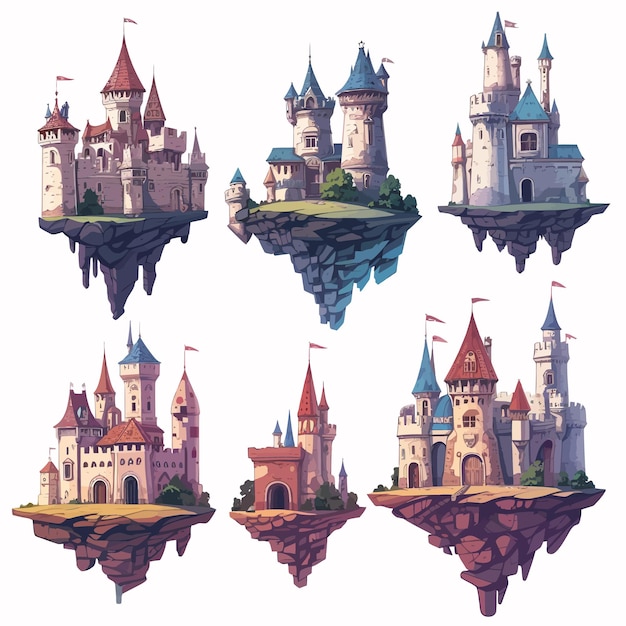 Vector fantasy_castles_and_fortresses_floating