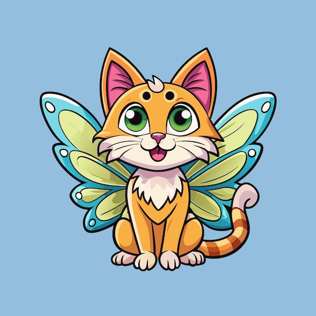 Fantasy Cat with Beautiful Butterfly Wings Cartoon Design