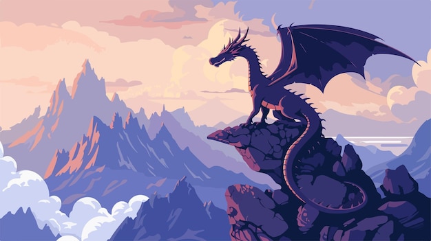 Fantasy Dragon Perched on Rocky Outcrop