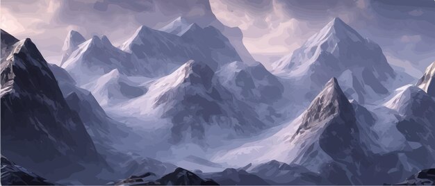 Vector fantasy epic magic mountain landscape mystical winter valley valley panoramic view of big mountains