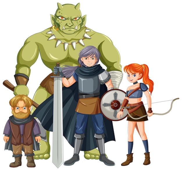 Fantasy folk cartoon characters set