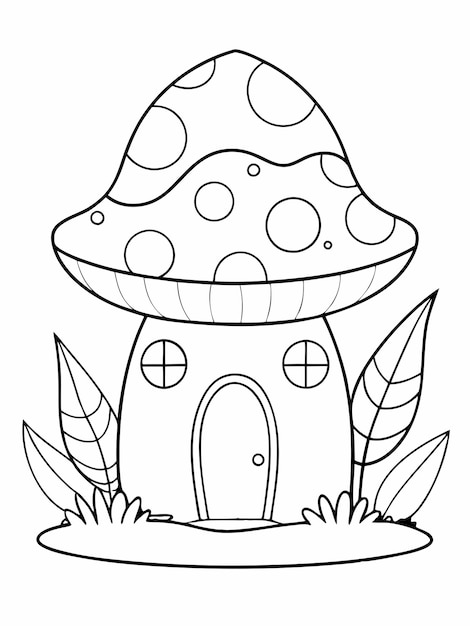 Fantasy forest mushroom house colouring book pages for children and adults with vector design