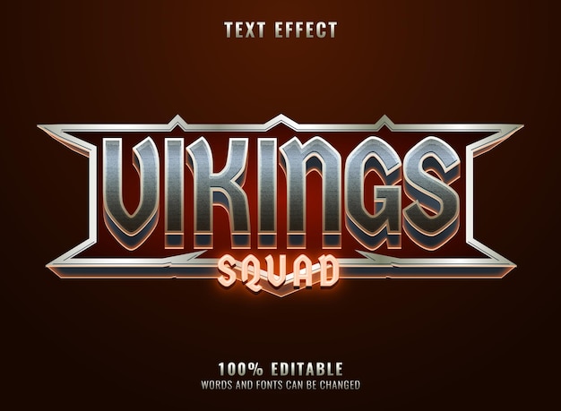 Fantasy glossy vikings squad text effect with silver steel frame