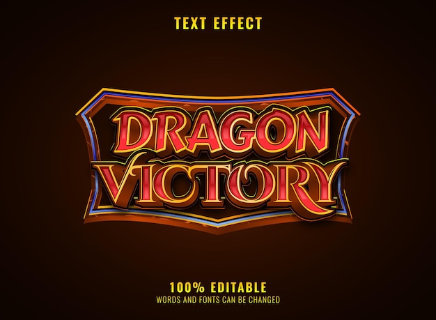 Fantasy golden red dragon victory medieval rpg game logo text effect with frame border