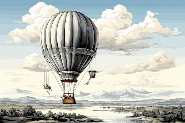 Fantasy hot air balloon over the sea Computer generated 3D illustration