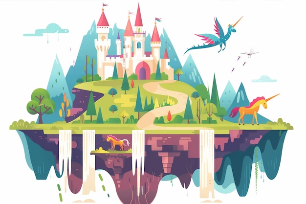 Vector fantasy landscape where magic and nature