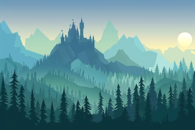 Vector fantasy mountain cartoon background image