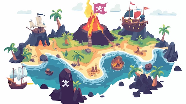 Vector fantasy pirate mobile game map layout