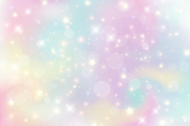 Vector fantasy watercolour illustration with rainbow pastel sky with stars abstract unicorn cosmic backdrop