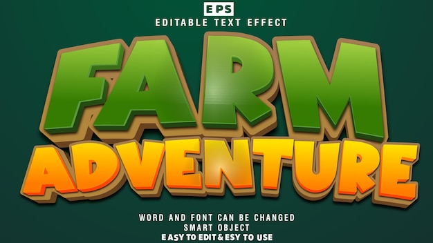 Farm Adventure Editable Text Effect Vector With Background