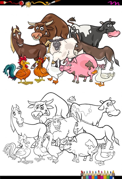 Vector farm animal characters coloring book