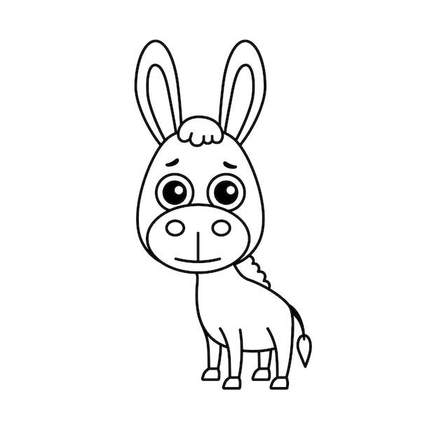 Farm animal for children coloring book Funny vector donkey in a cartoon style