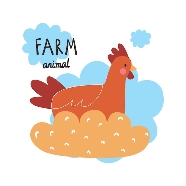 farm animal cute chicken in cartoon style