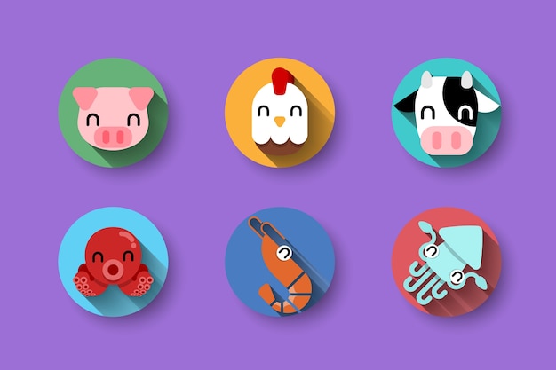 Farm animal nutrition icon set.