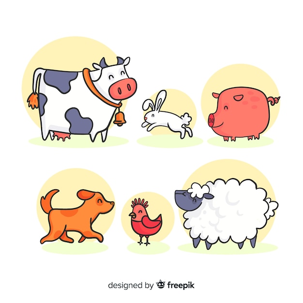 Farm animals collection in hand drawn style