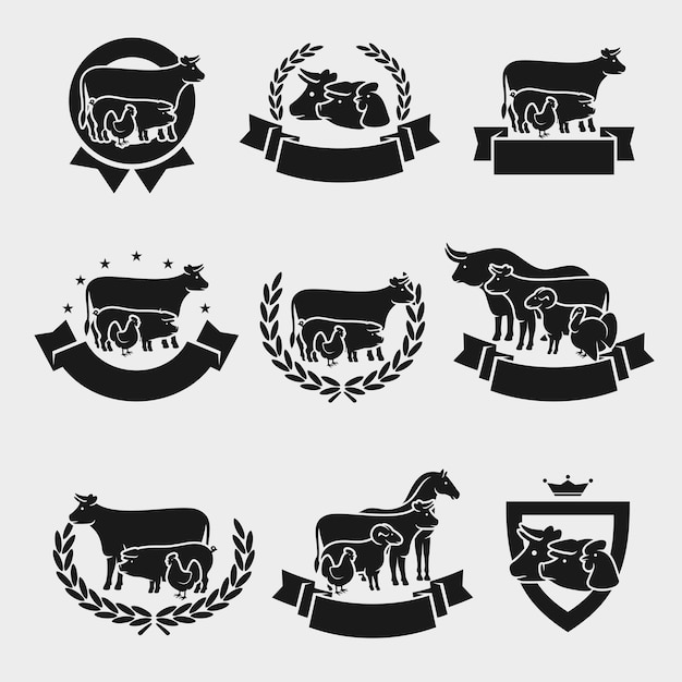 Farm animals labels and elements set Collection icon farm animals Vector