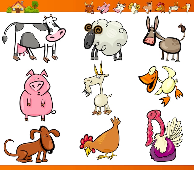 farm animals set cartoon illustration