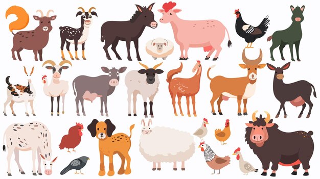 Vector farm animals vector illustration set domestic