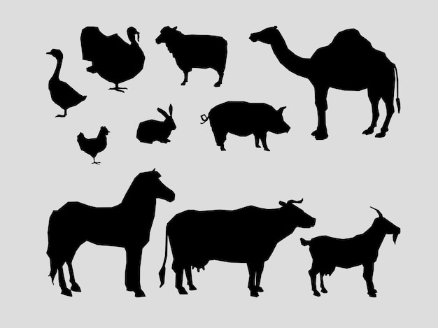 Farm animals vector silhouettes