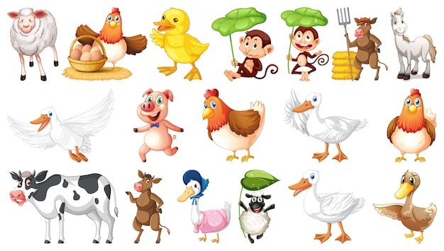 Vector farm animals on white background