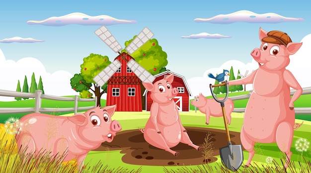 Farm background with happy animals