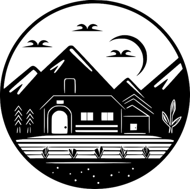 Farm Black and White Vector illustration