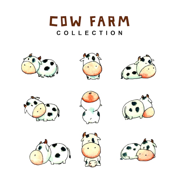 Farm Cow Watercolor Collection Design