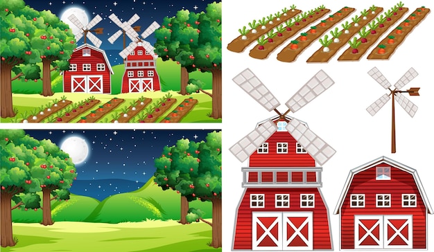 Farm element set with farm scence