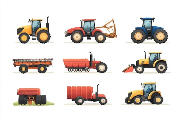 Vector farm equipment icons set in flat style