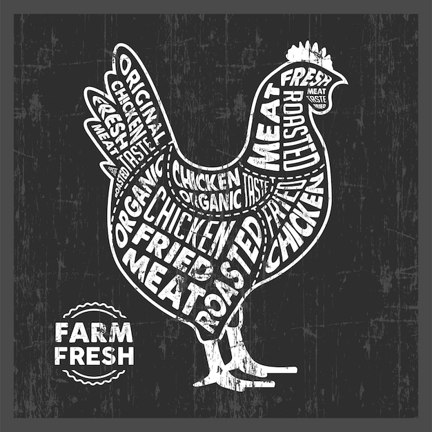 Vector farm fresh chicken meat typography signage poster rustic vector