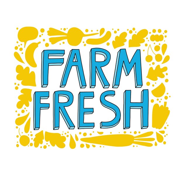 Vector farm fresh hand drawn flat lettering isolated on white background farmers market vector logo