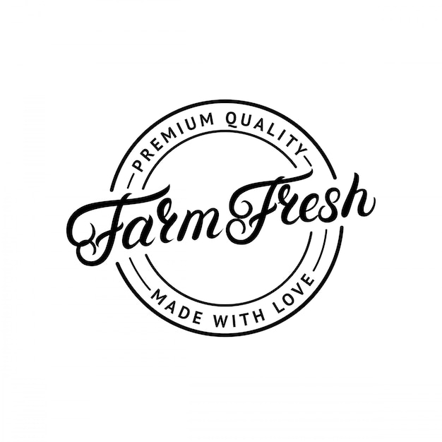 Farm Fresh hand written lettering logo, label, badge, emblem.