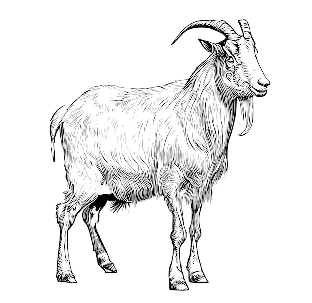 Farm goat hand drawn sketch side view Farming Vector illustration