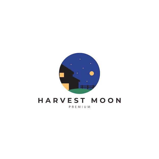 Farm harvest moon with circle logo design vector icon illustration