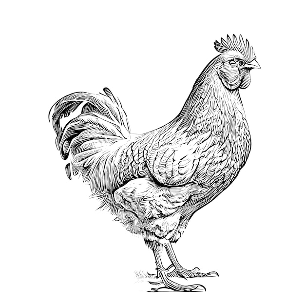 Farm hen chicken vintage sketch hand drawn Vector illustration.