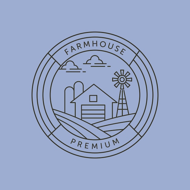 Farm house barn and windmill line art logo vector symbol illustration design