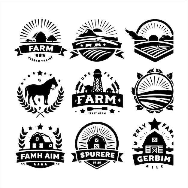 Vector farm house logos badges emblems set