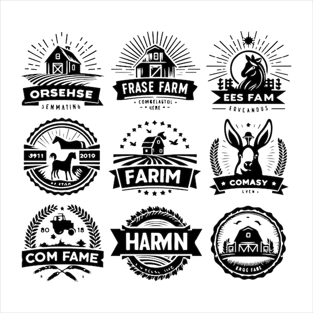 Vector farm house logos badges emblems set